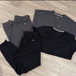 Fabletics Scrub Top and Pant Set- BUNDLE of 2! Womens L- Black and Gray